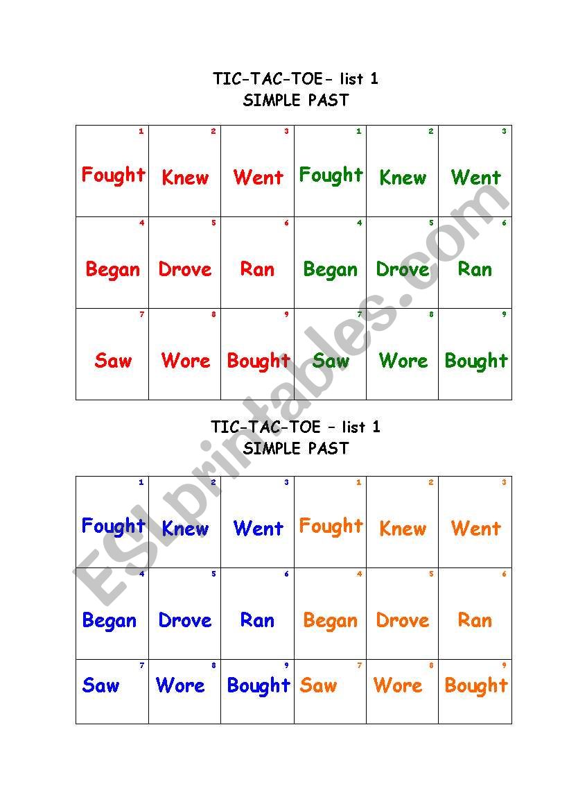 TIC TAC TOE ( SIMPLE PAST) worksheet