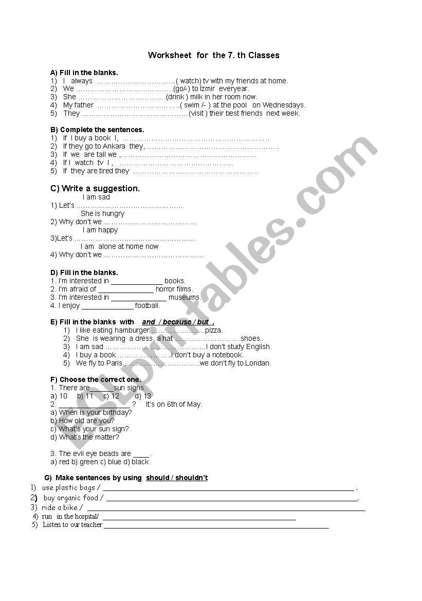 worksheet for 7.th classes worksheet