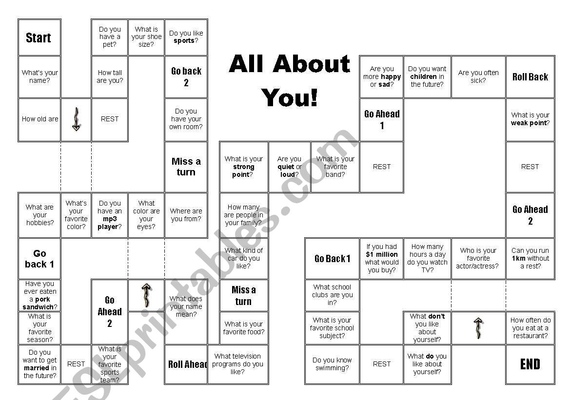 Board game worksheet