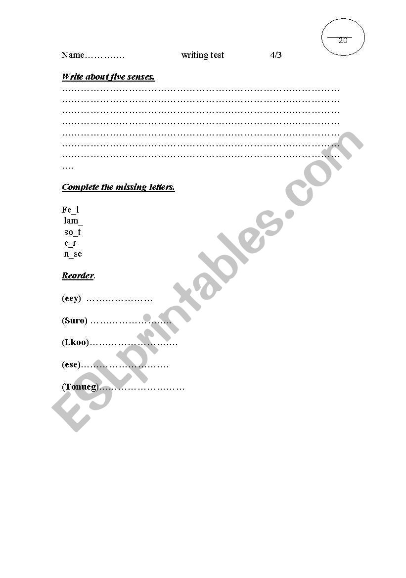 5 senses test worksheet