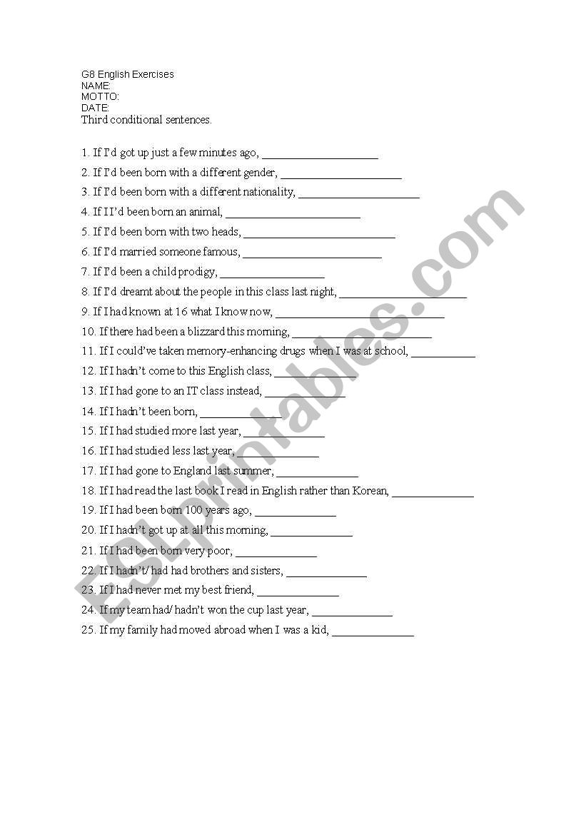 Third Contidional worksheet