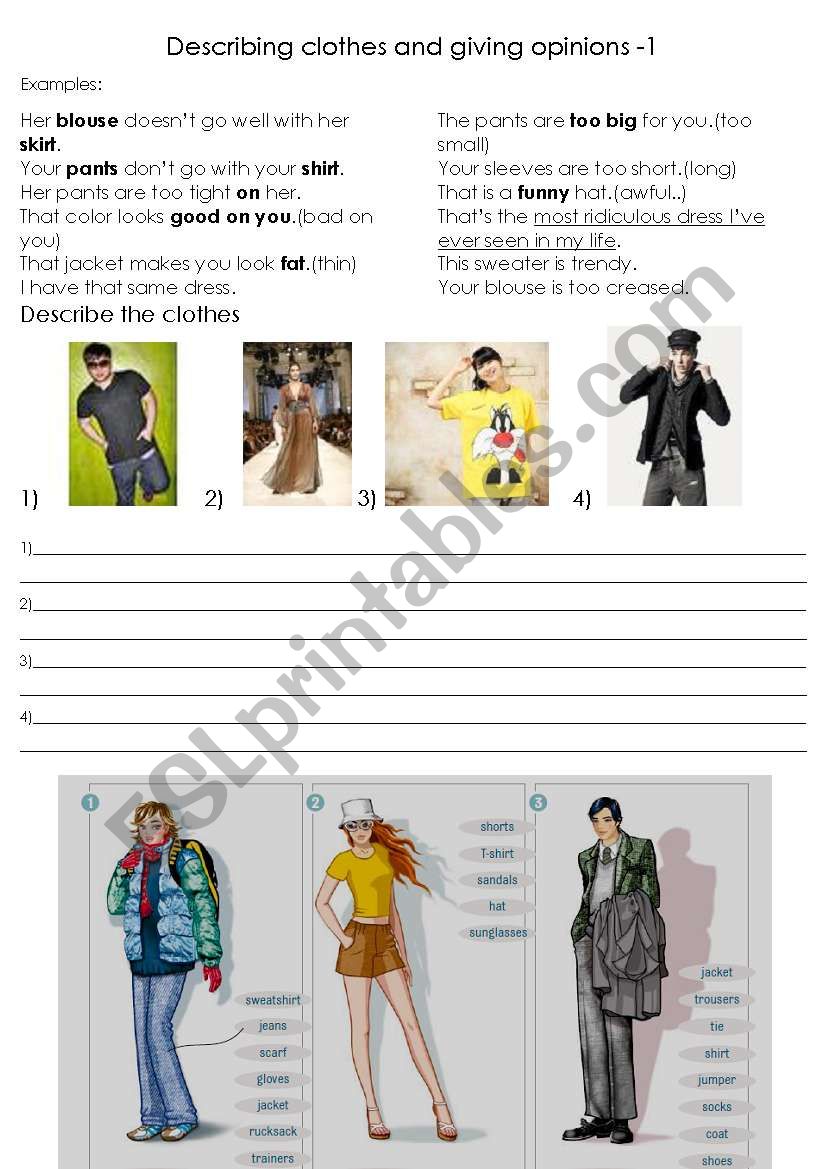 describing clothes and gicing opinions - ESL worksheet by mazlume