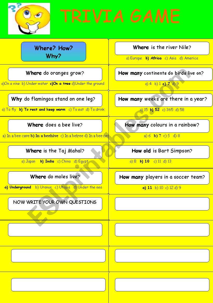 TRIVIA GAME 1 worksheet