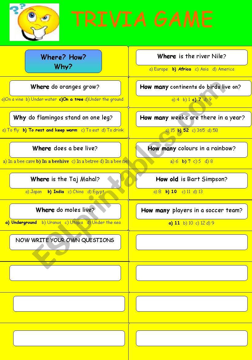 TRIVIA GAME 1 worksheet