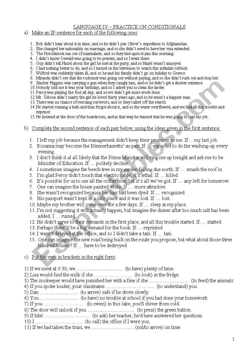 conditionals worksheet