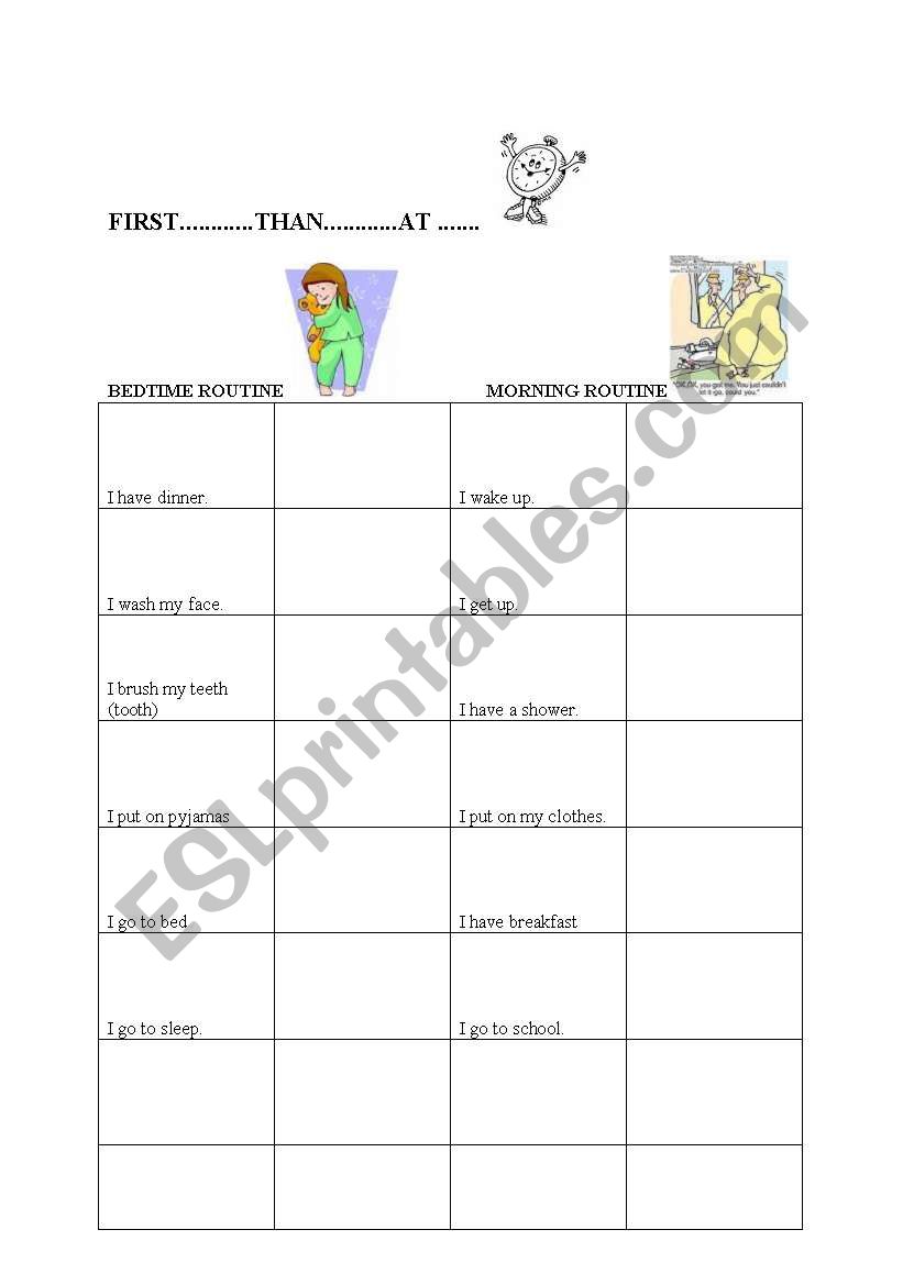 Daily routine worksheet