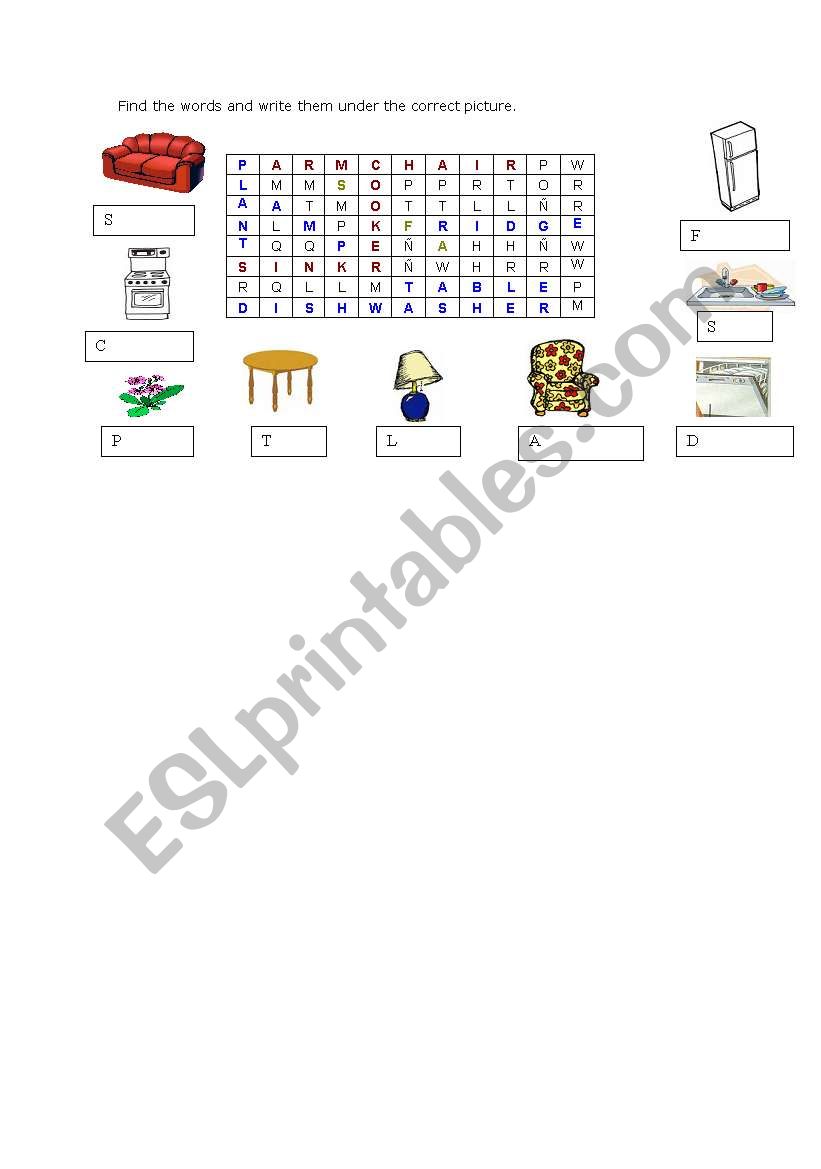 Furniture worksheet