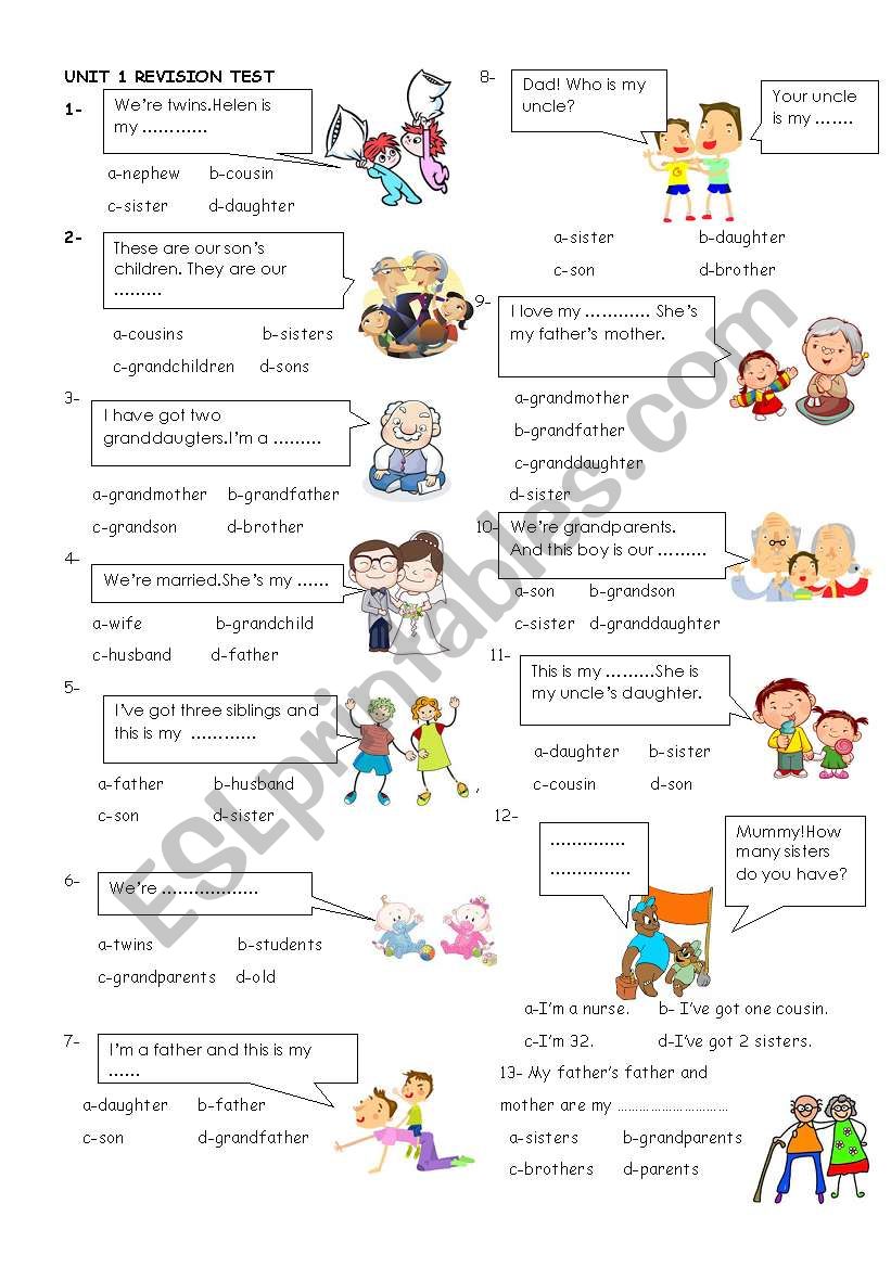 Family members ,jobs and some simple adjectives test 1