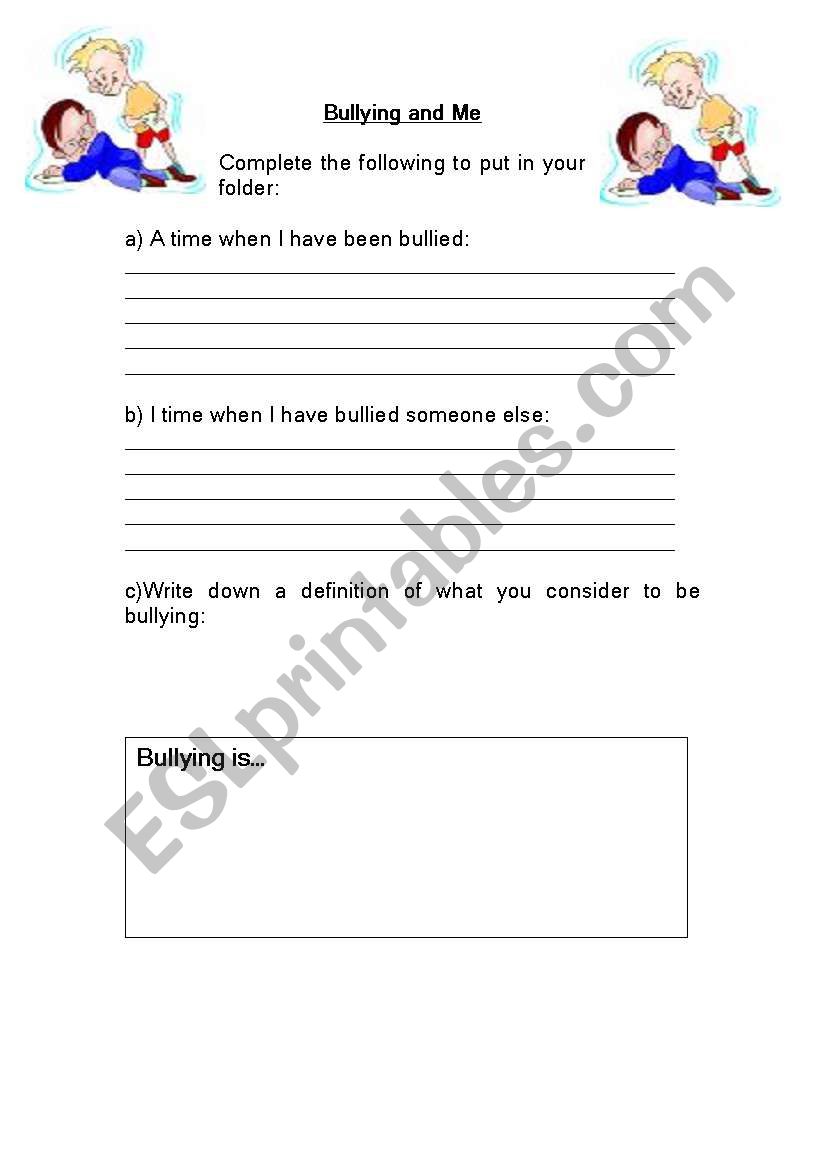 Bullying and Me worksheet