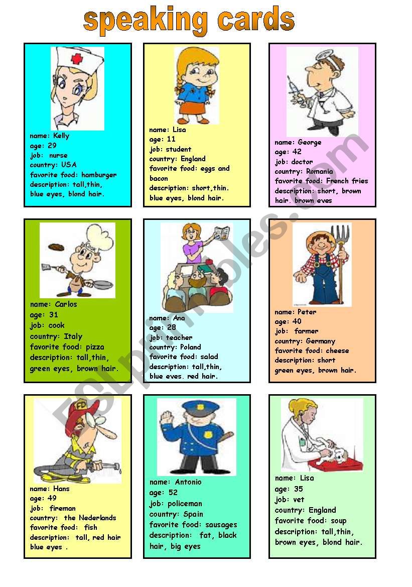 speaking cards worksheet