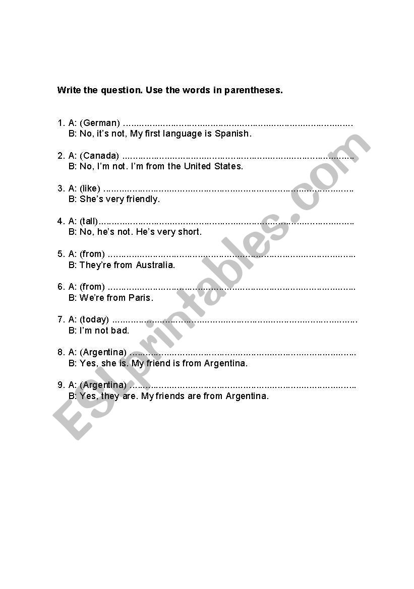 Questions worksheet