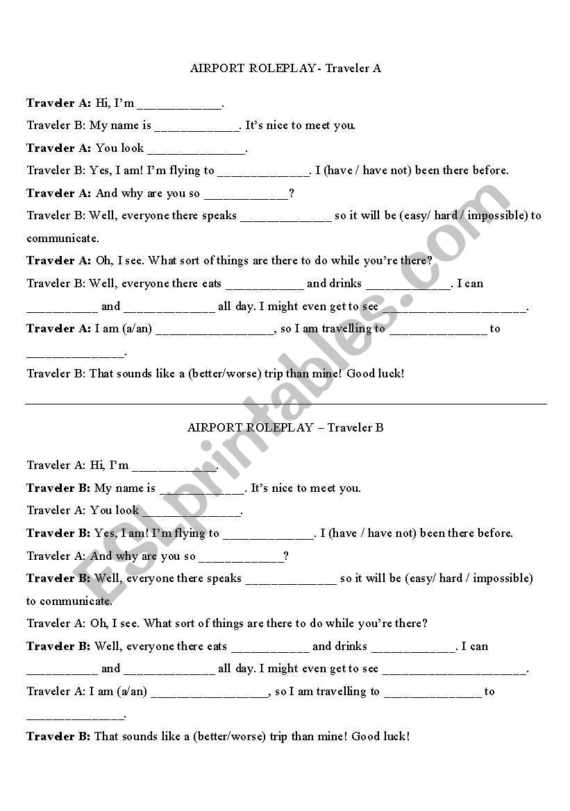 Airport Roleplay worksheet