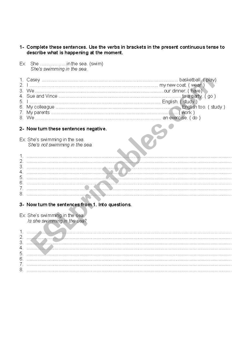 Present continuous worksheet