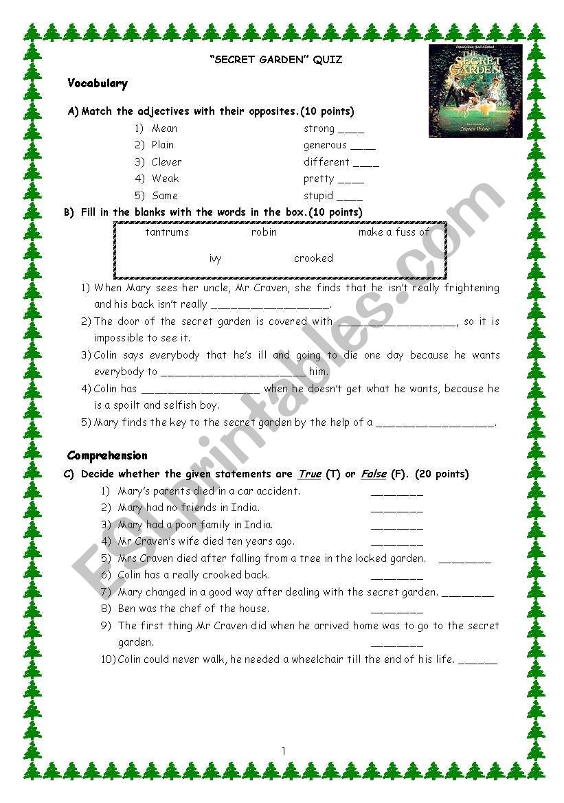 secret garden quiz worksheet