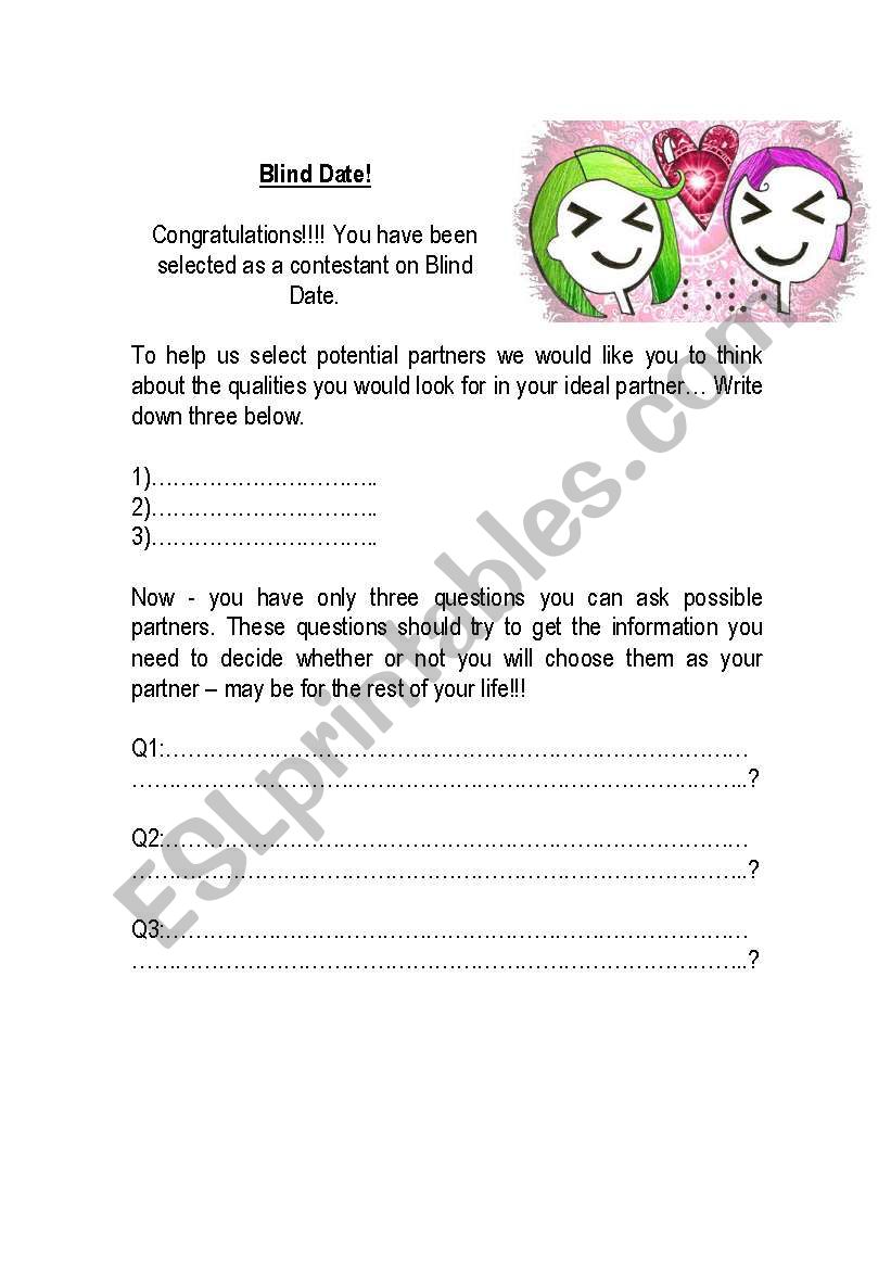 Blind Date worksheet