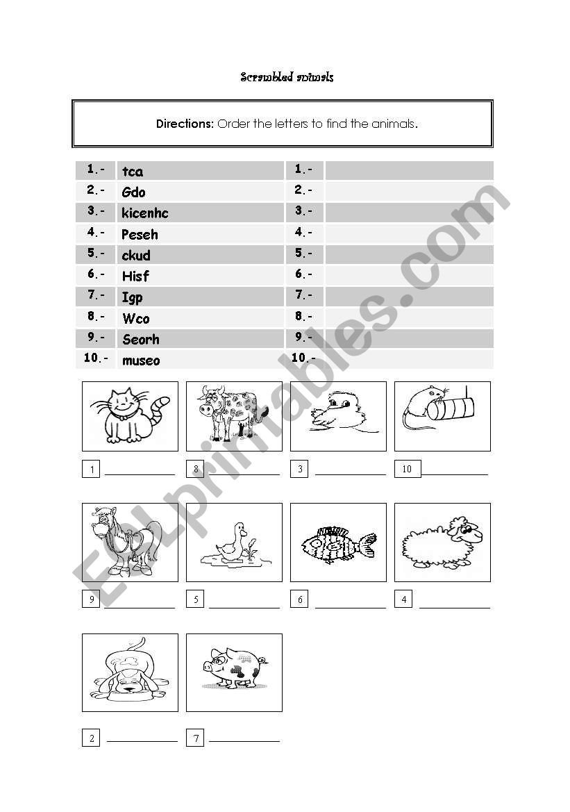 SCRAMBLE ANIMALS worksheet