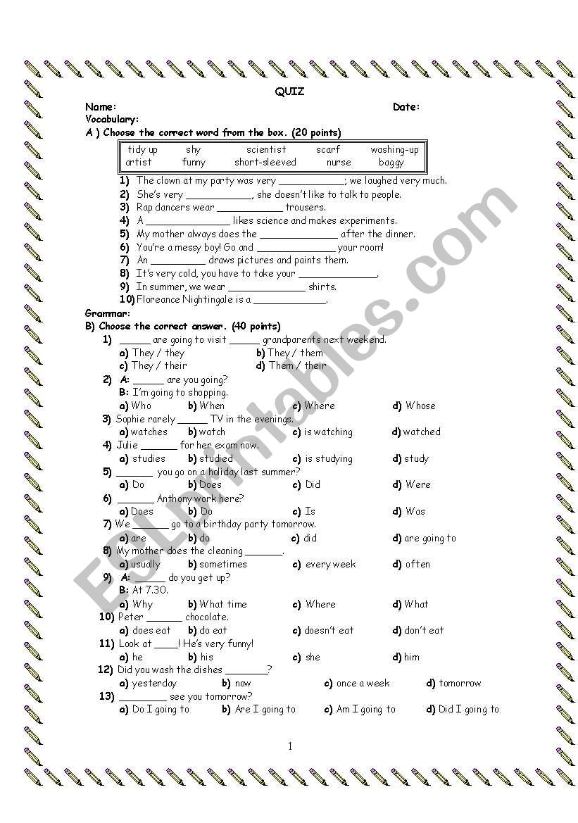 Happy Earth quiz worksheet