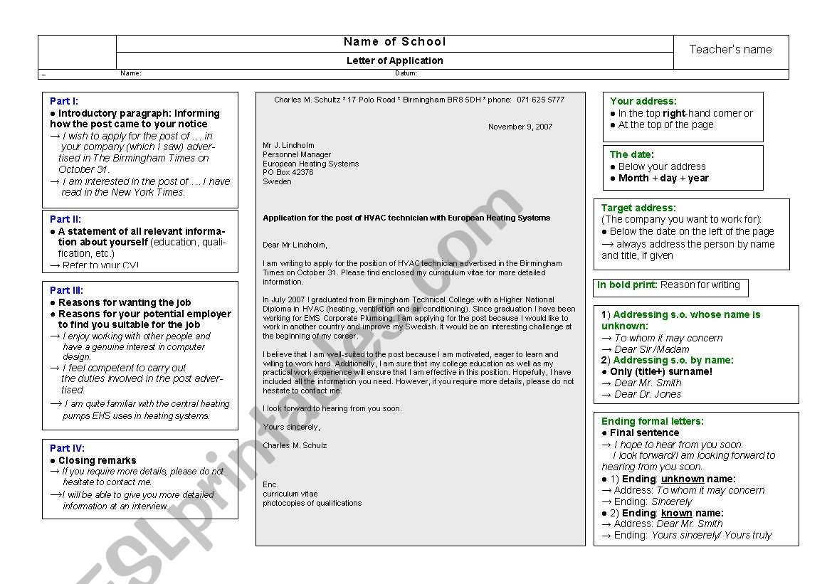 How to write a letter of application