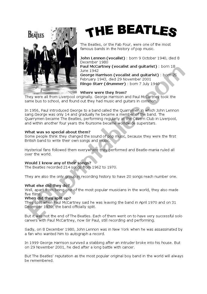 the beatles worksheet