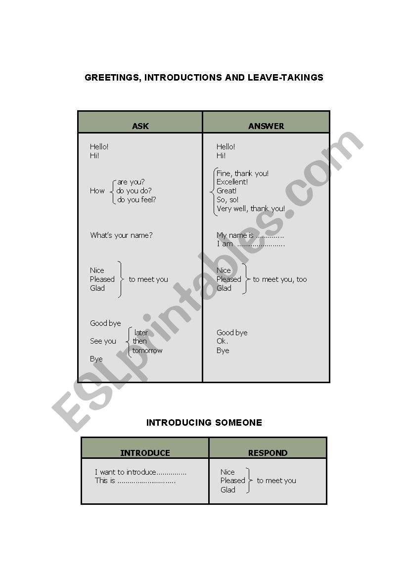 Greetings worksheet