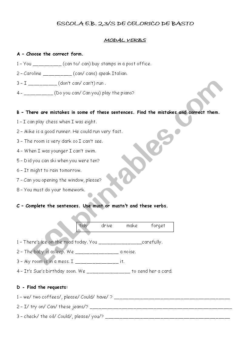 Modal verbs worksheet