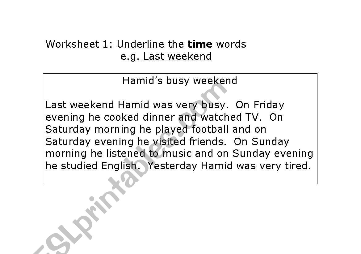Hamids Busy weekend worksheet