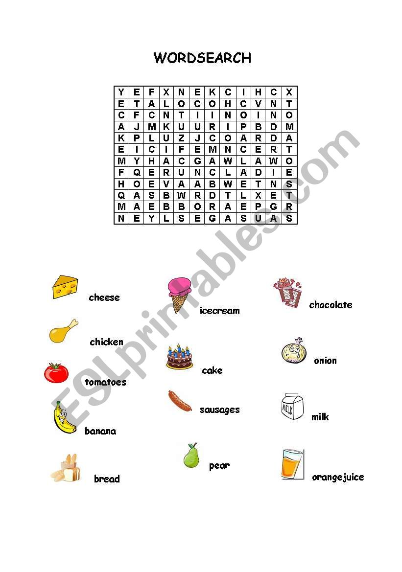 Food Wordsearch worksheet