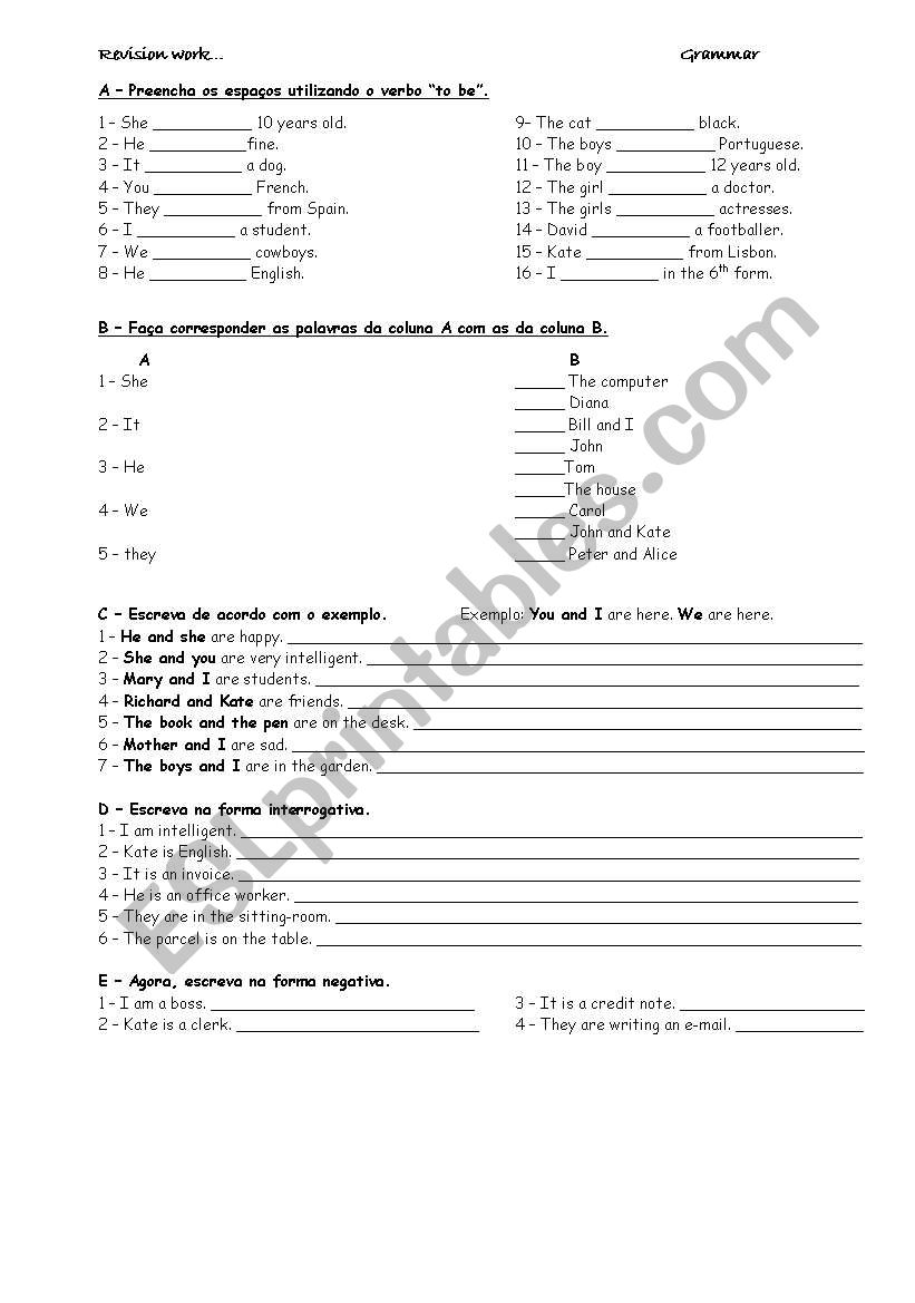 Elementary grammar worksheet