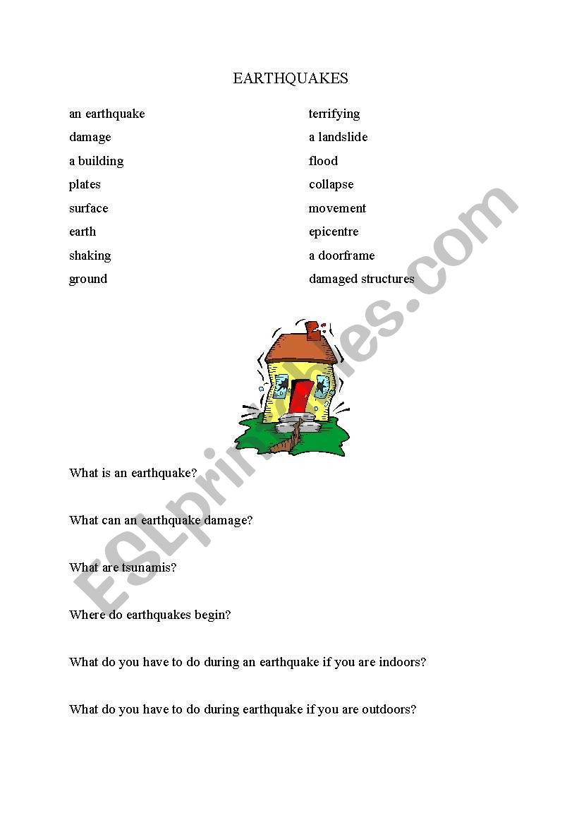 Earthquakes worksheet