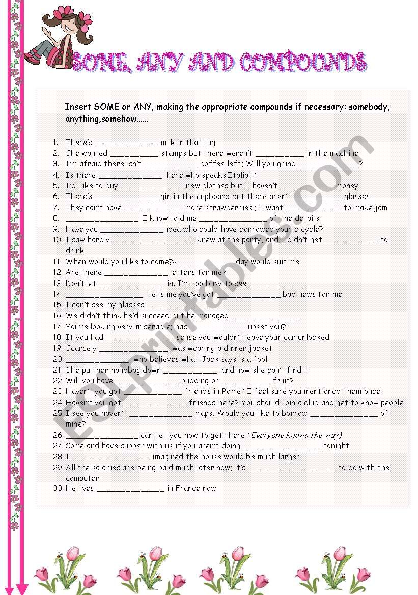 SOME, ANY AND COMPOUNDS worksheet