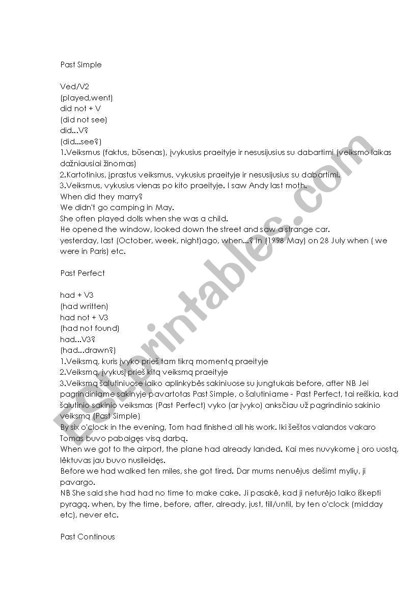 tenses of times worksheet