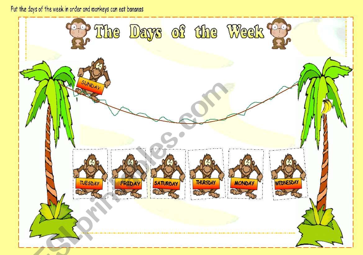 Help Monkeys to put Days of the week in the correct order. and they eat bananas