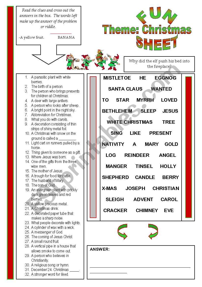 Fun Sheet Theme: Christmas worksheet