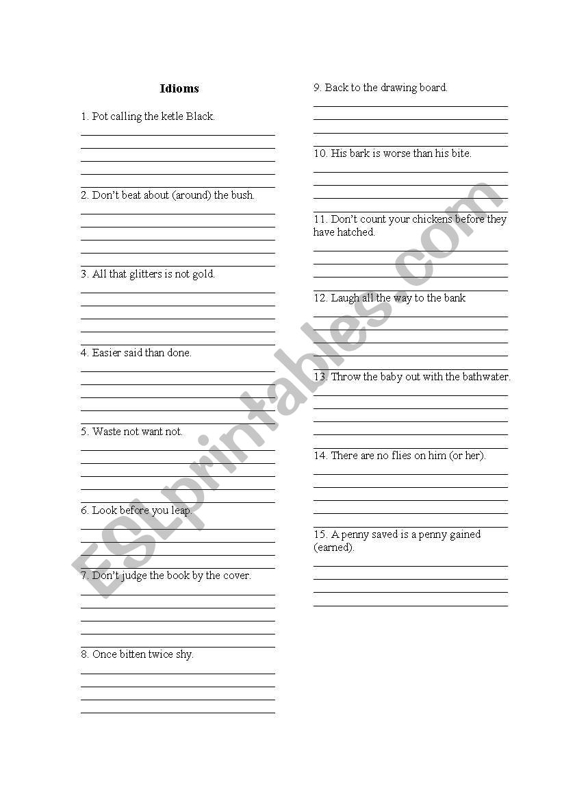 Idioms worksheet