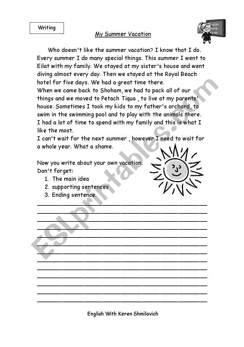 my summer vacation worksheet