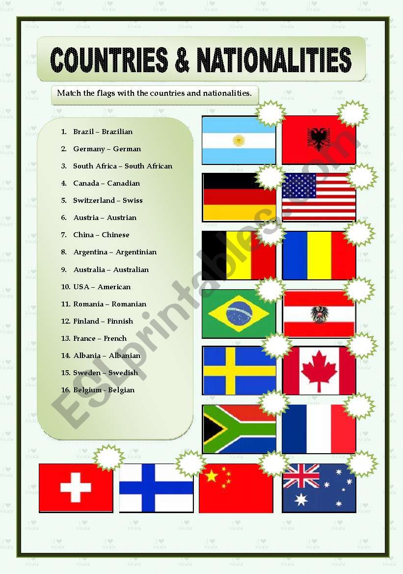 COUNTRIES & NATIONALITIES - MATCHING