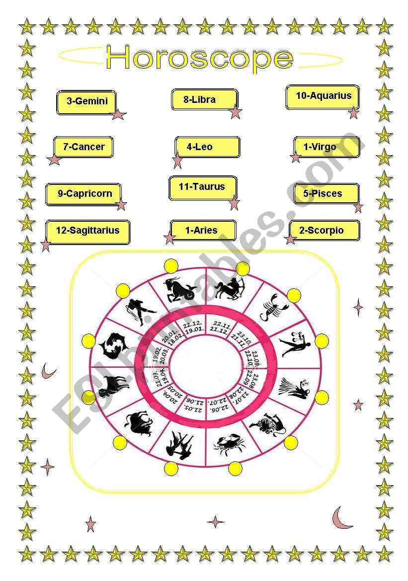 HOROSCOPE match and learn worksheet