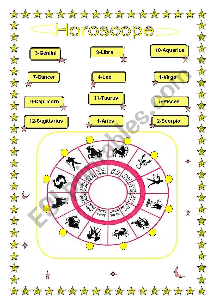 HOROSCOPE match and learn worksheet