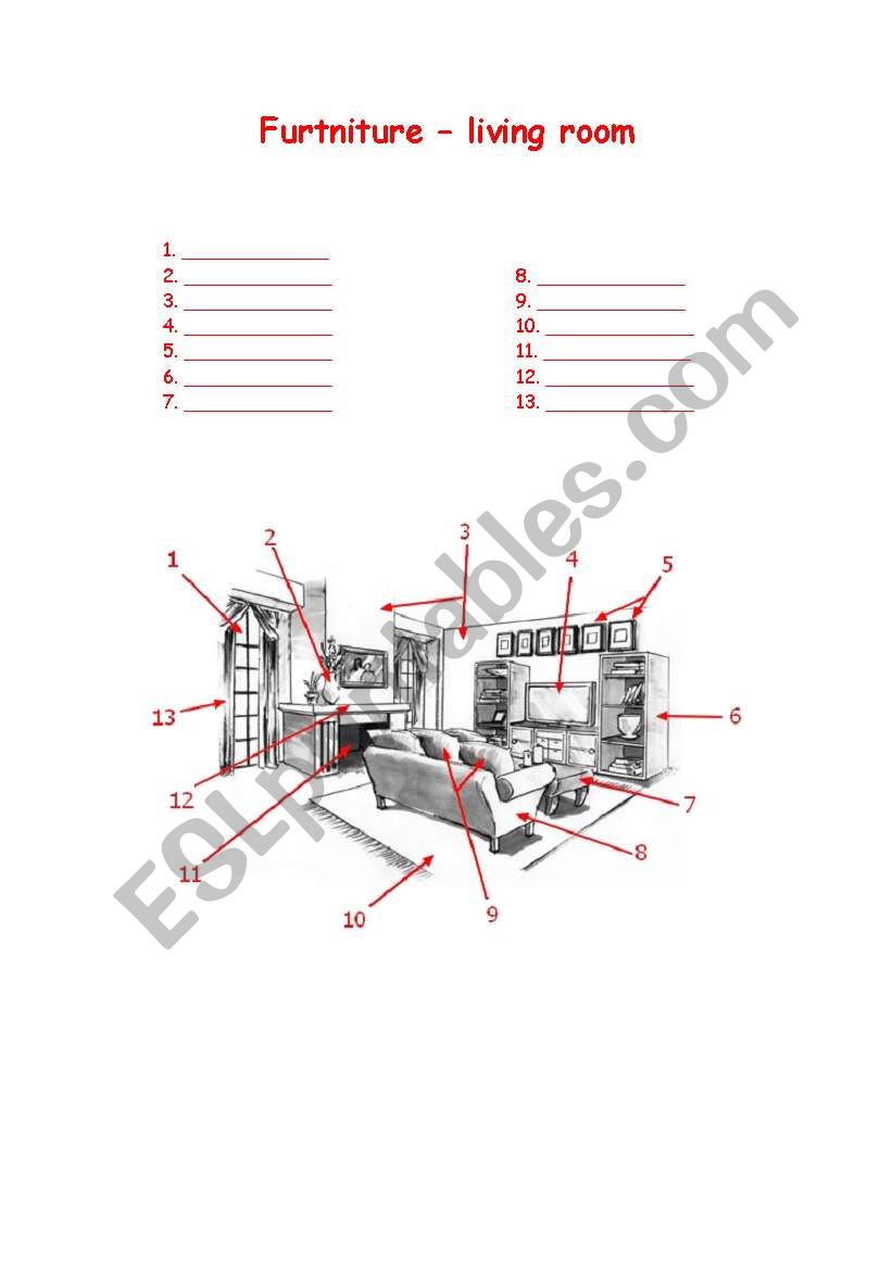 Furniture worksheet