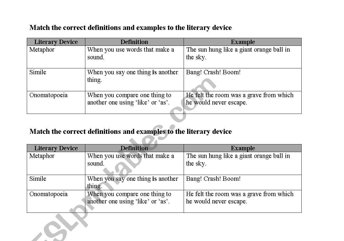 Literary devices worksheet