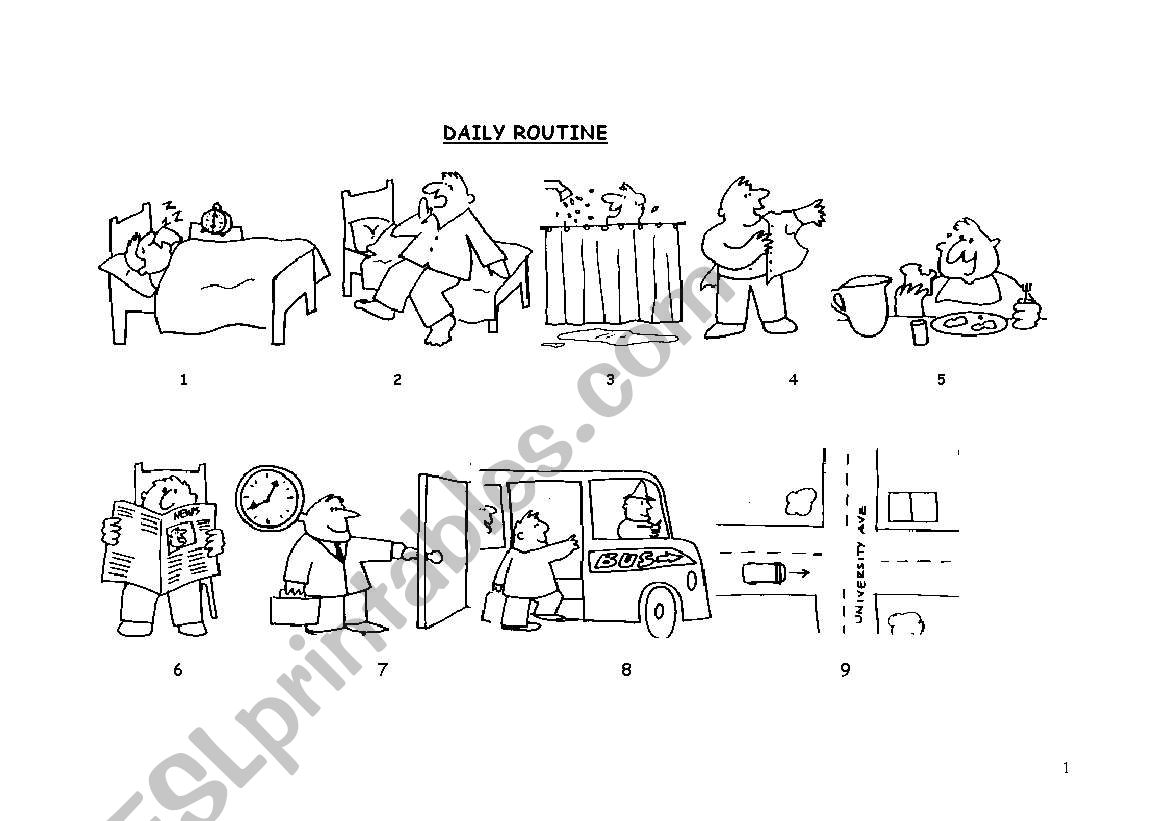 Daily routine pictures worksheet