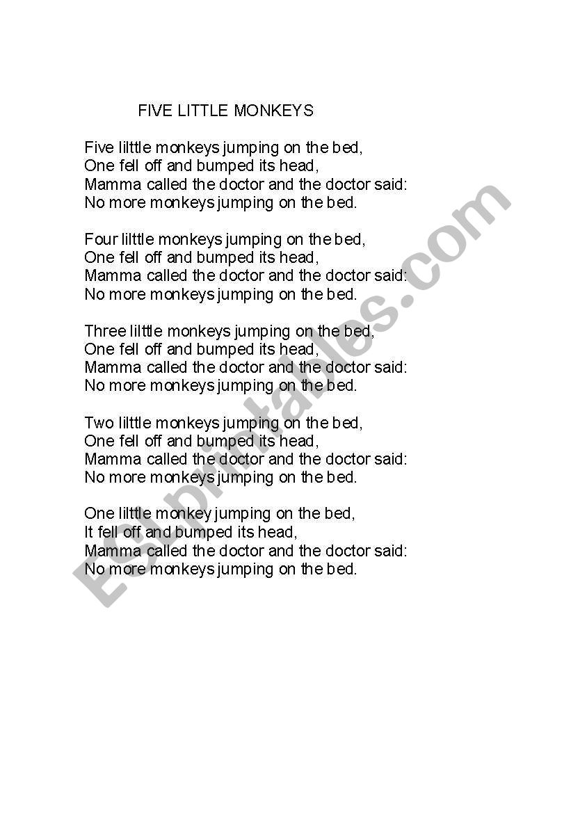 Five little monkeys song - Lyrics