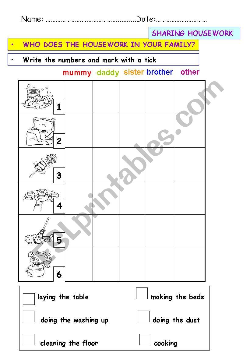 sharing housework worksheet