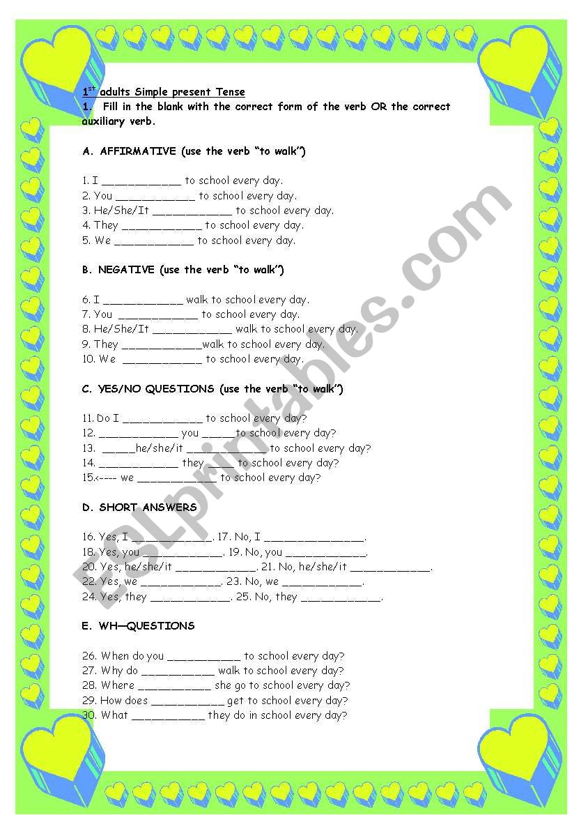Simple present for adults worksheet