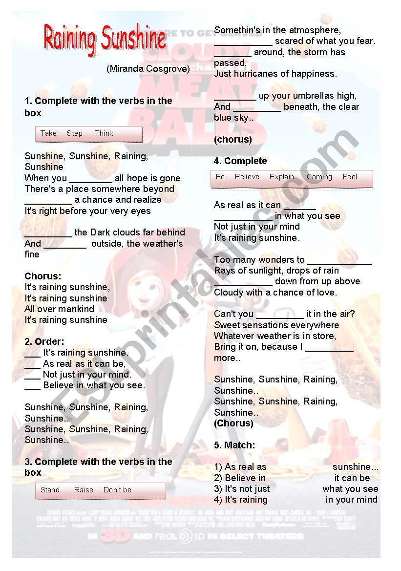 Raining sunshine worksheet