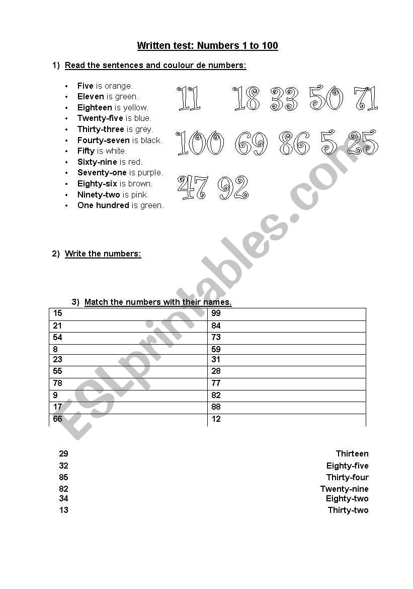 Exercises with numbers worksheet