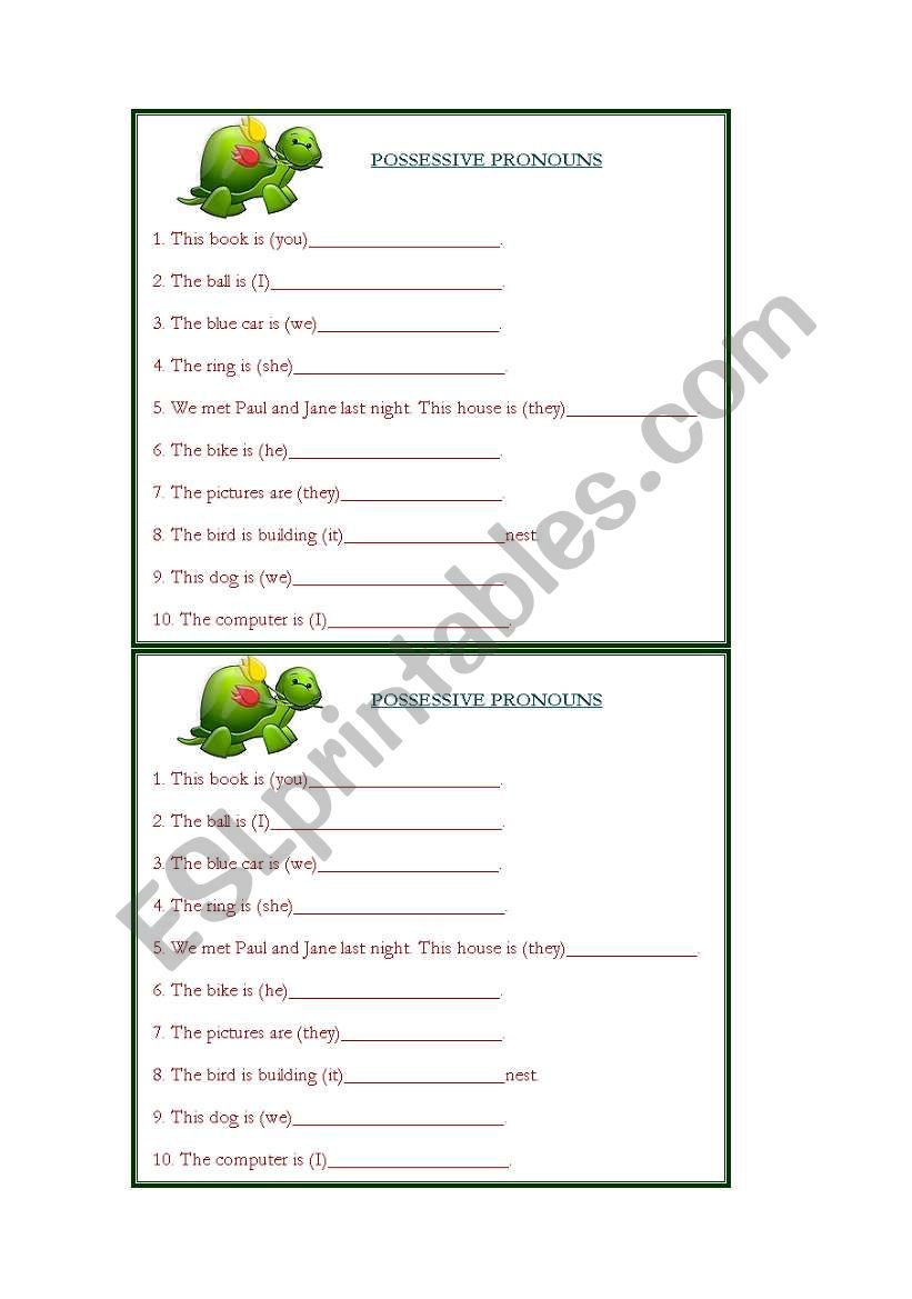 POSSESSIVE PRONOUNS worksheet