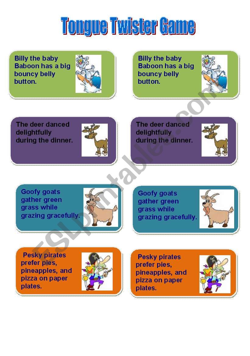 Tongue Twister game worksheet