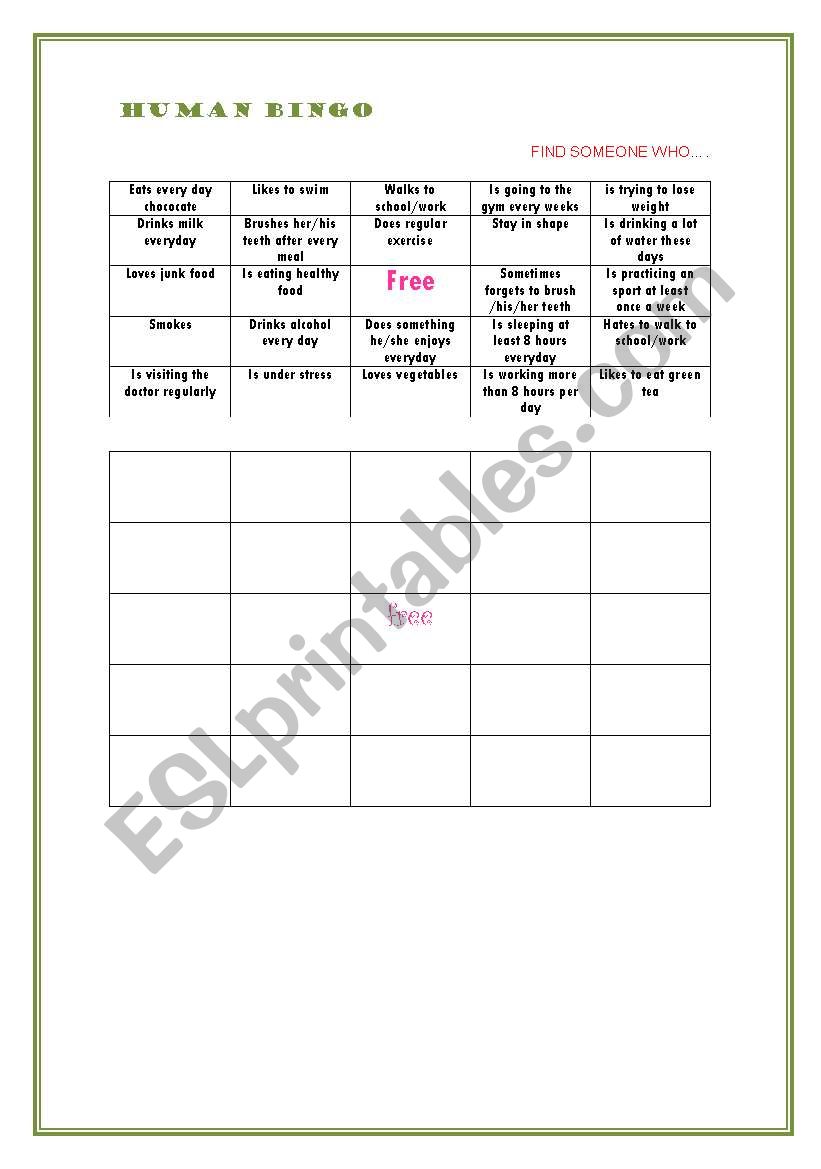 human bingo worksheet