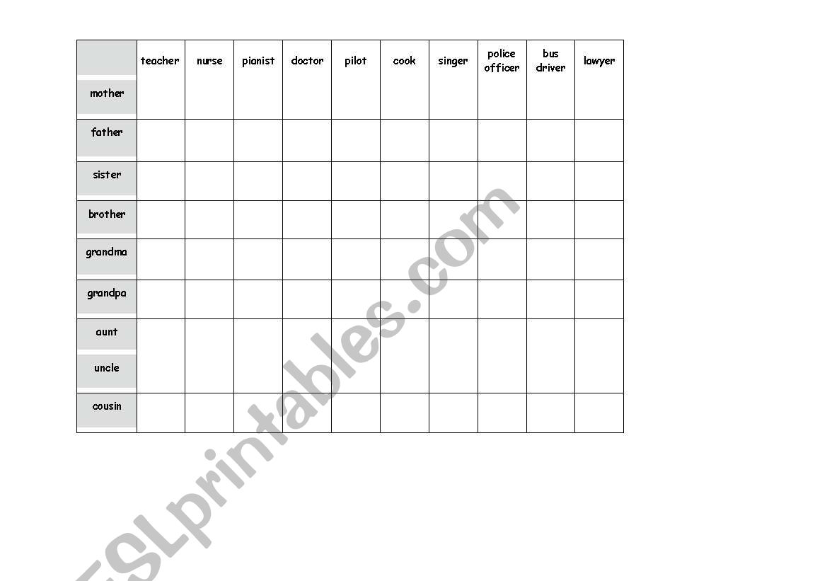 Occupations Battleship worksheet